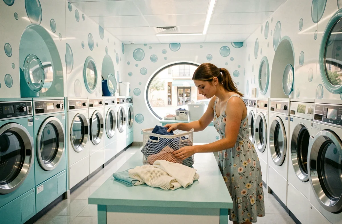 Intérieur moderne de Bubble Clean à Montpellier avec machines transparentes et décor épuré