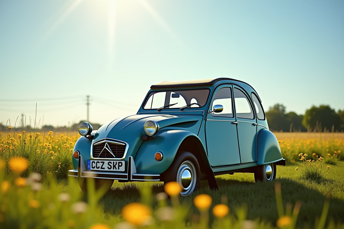 Citroen 2CV dans la campagne française ensoleillée