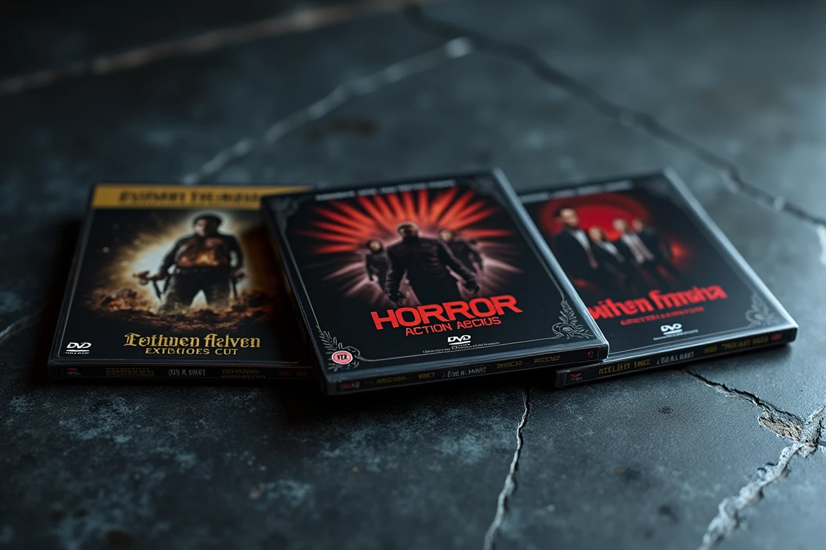 Éditions director's cut et versions extended des films Resident Evil alignées sur une surface ardoise, montrant les différentes versions disponibles de la saga