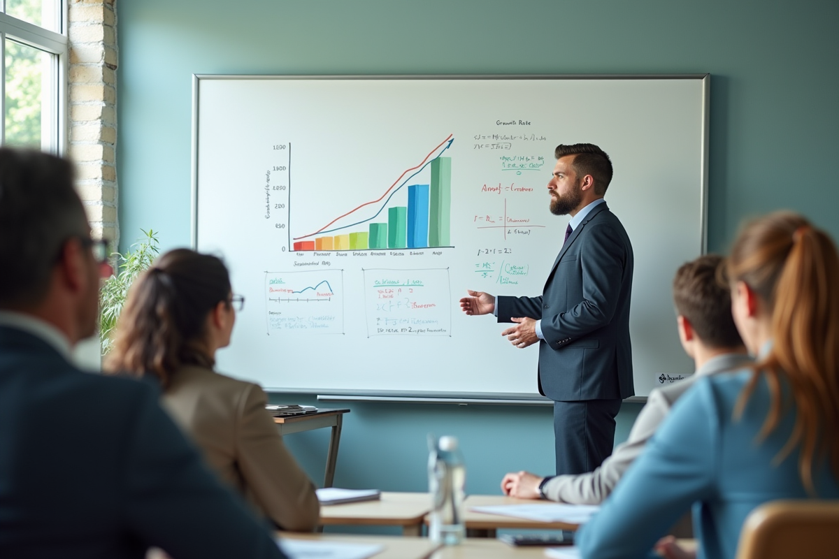 Enseignant expliquant la croissance aux adultes en classe