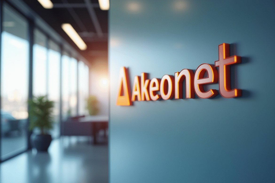 Espace de travail moderne avec logo Akeonet en vue large