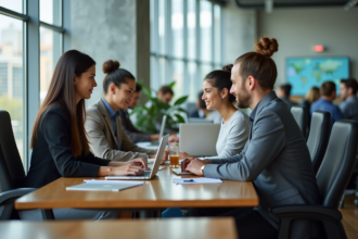 Jeunes professionnels dans un espace coworking moderne