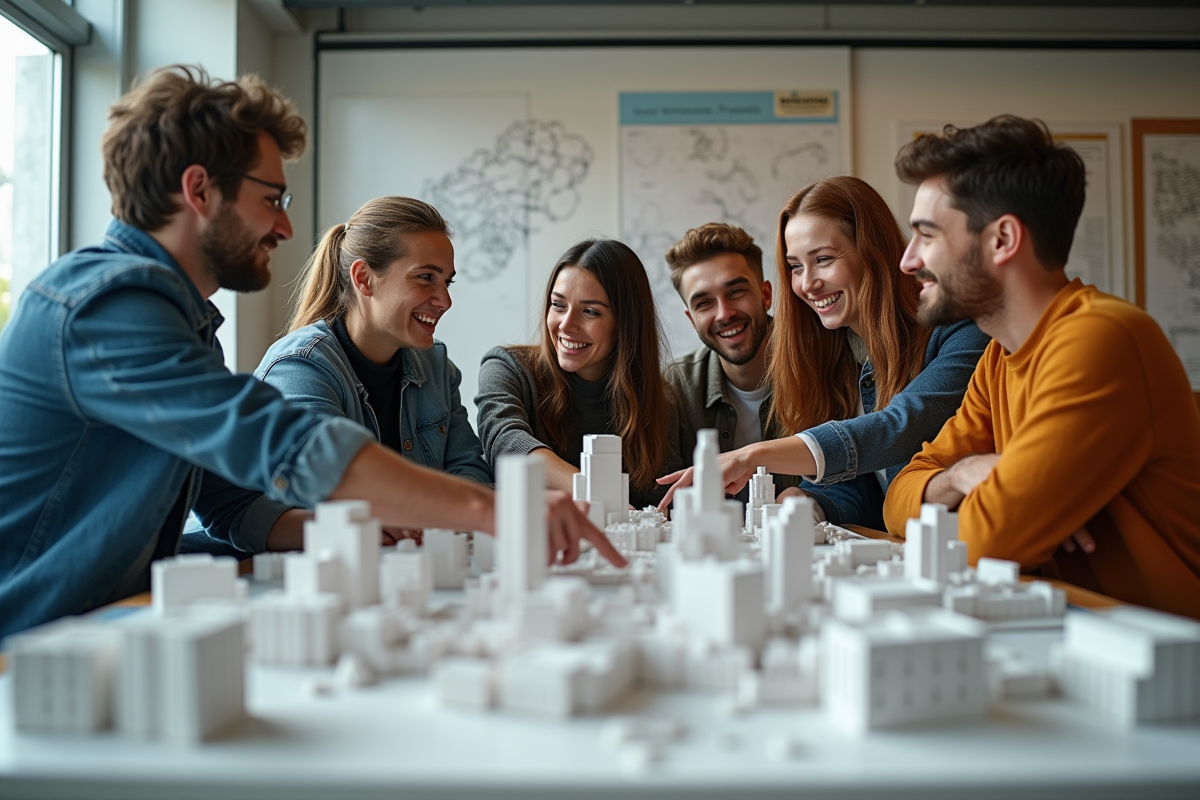 Etudiants universitaires discutant autour d