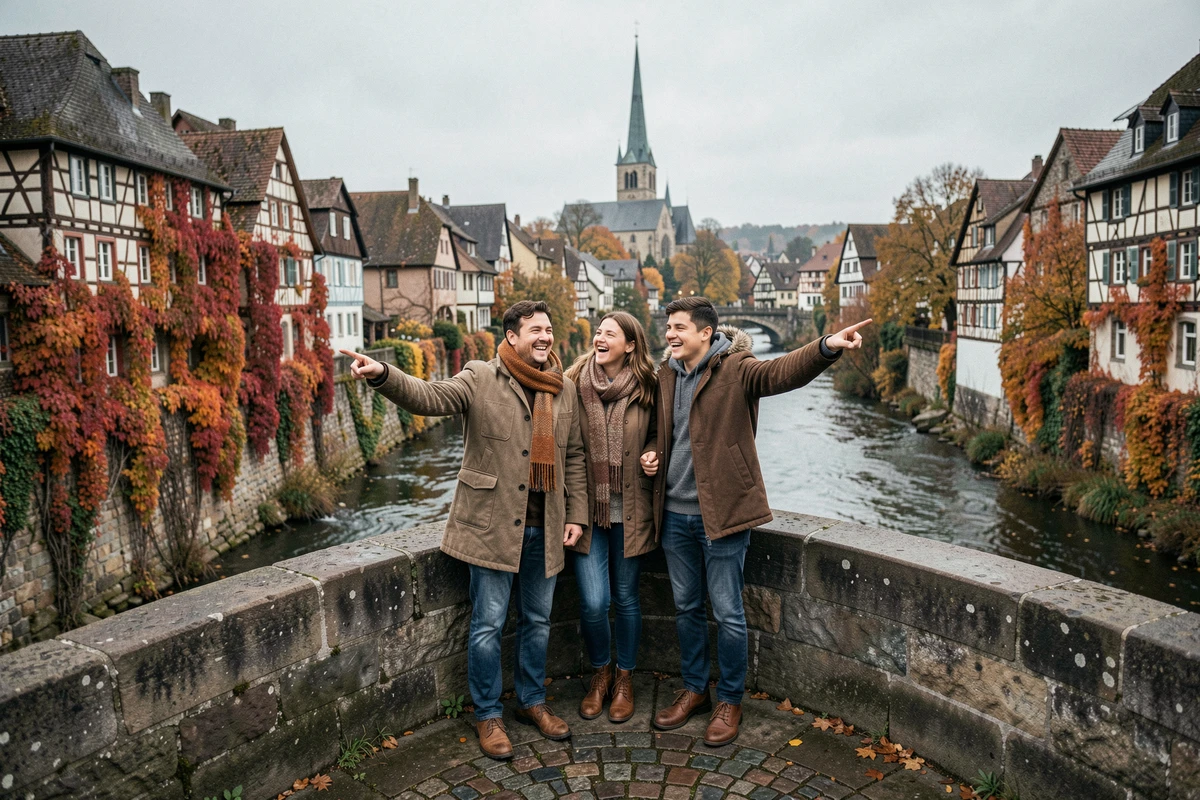Famille profitant d'un week-end prolongé lors d'un jour férié en Moselle dans une ville historique d'Alsace-Lorraine
