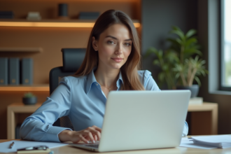 Femme professionnelle au bureau vérifiant des factures