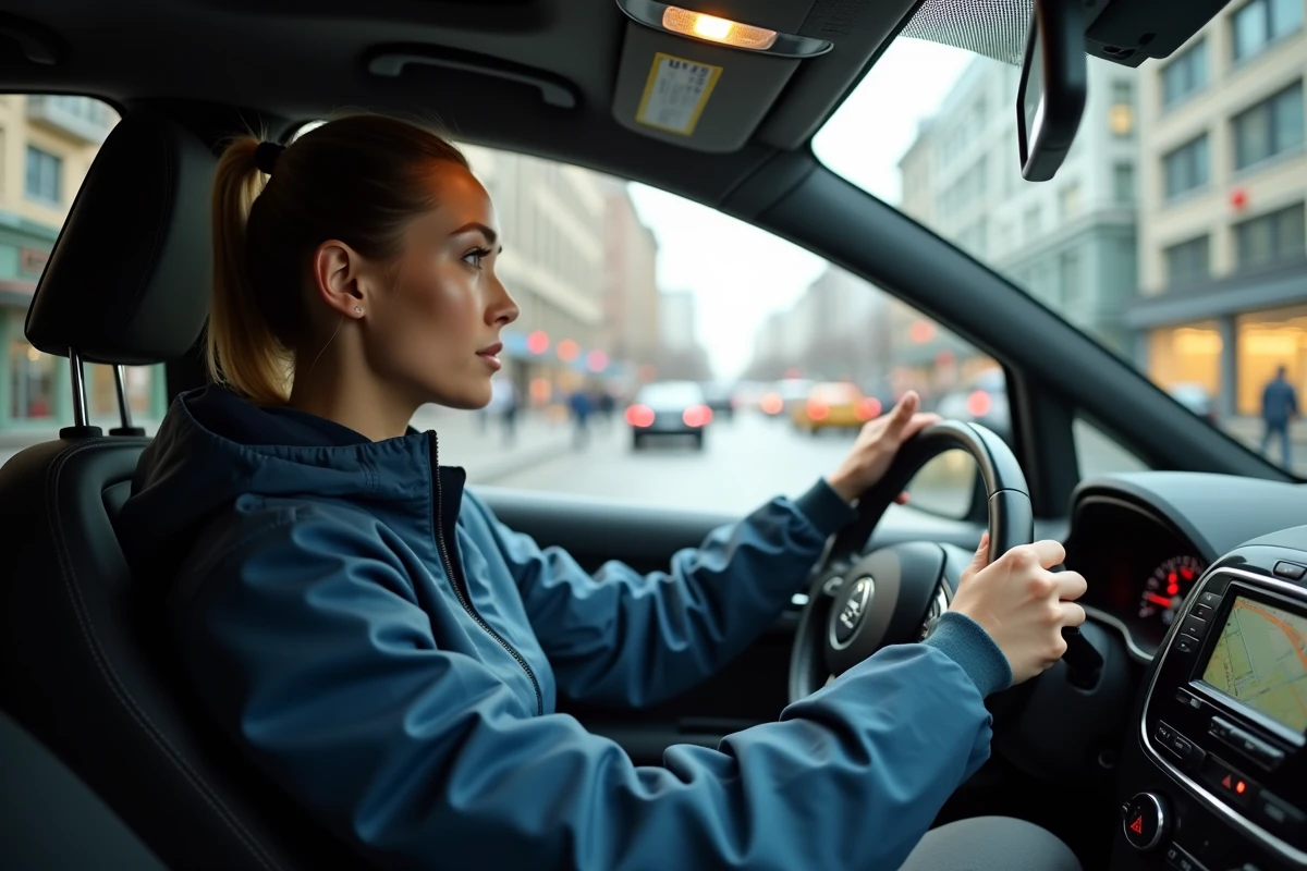 Femme concentrée au volant d
