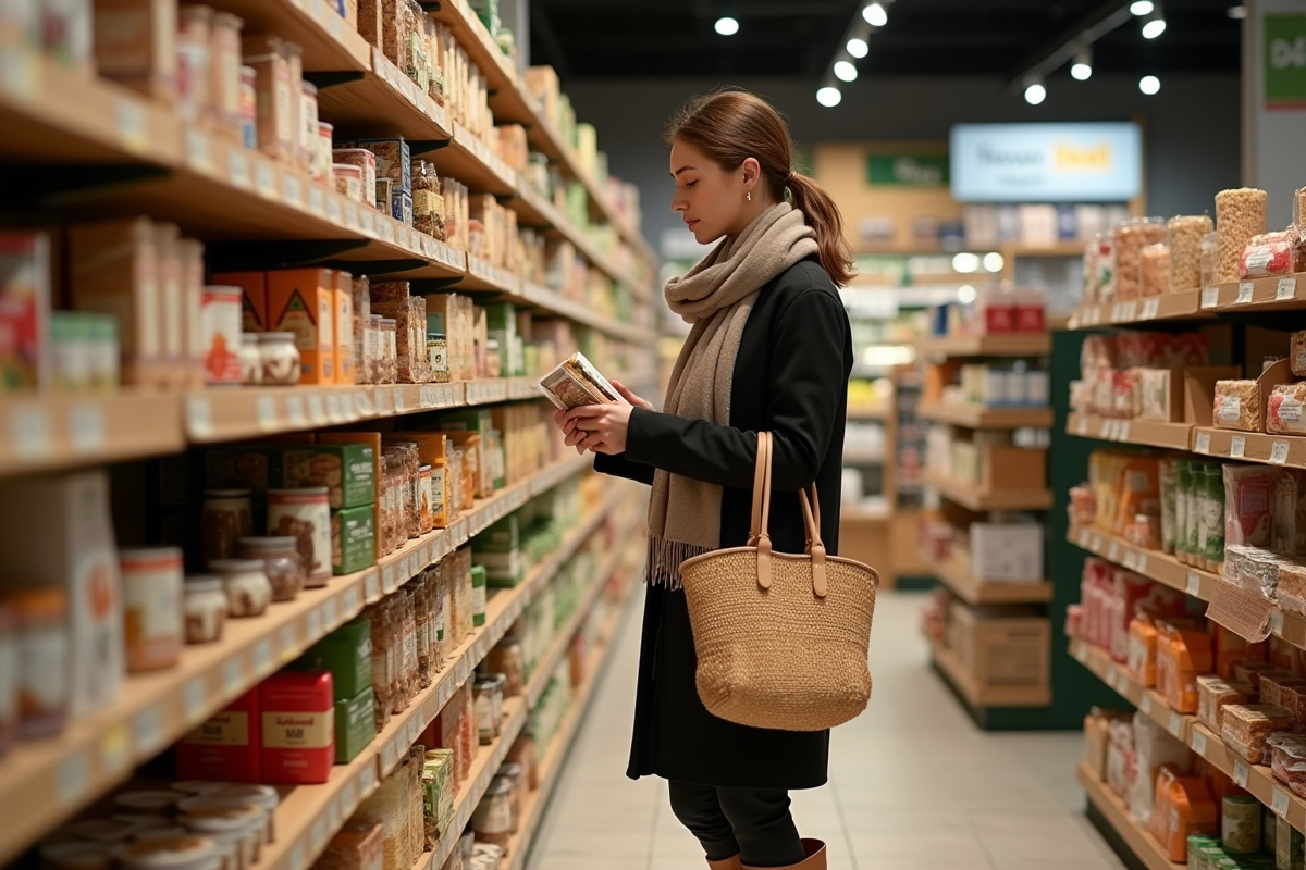 Jeune femme millennial choisissant des produits eco-responsables