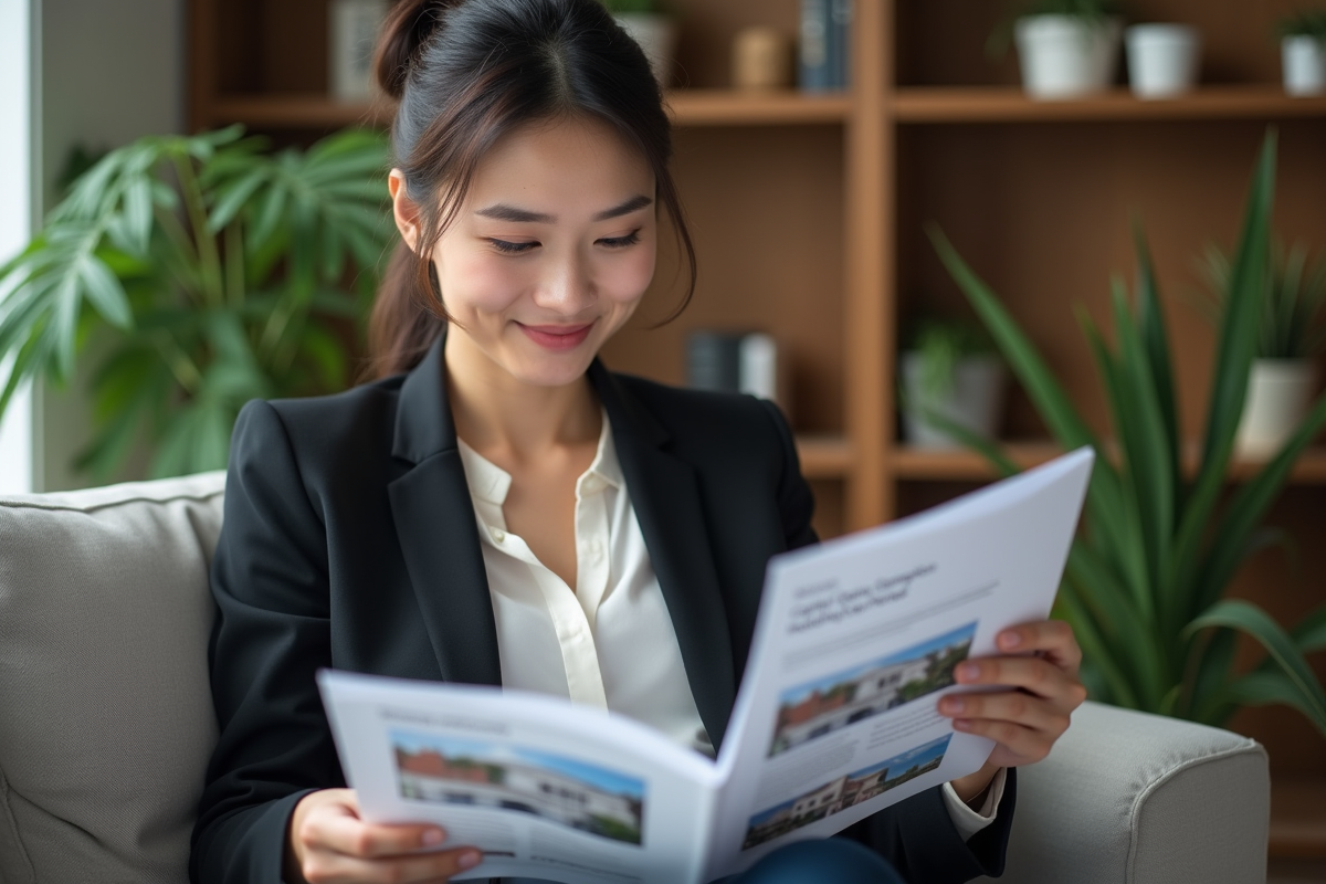 Femme lisant brochures d