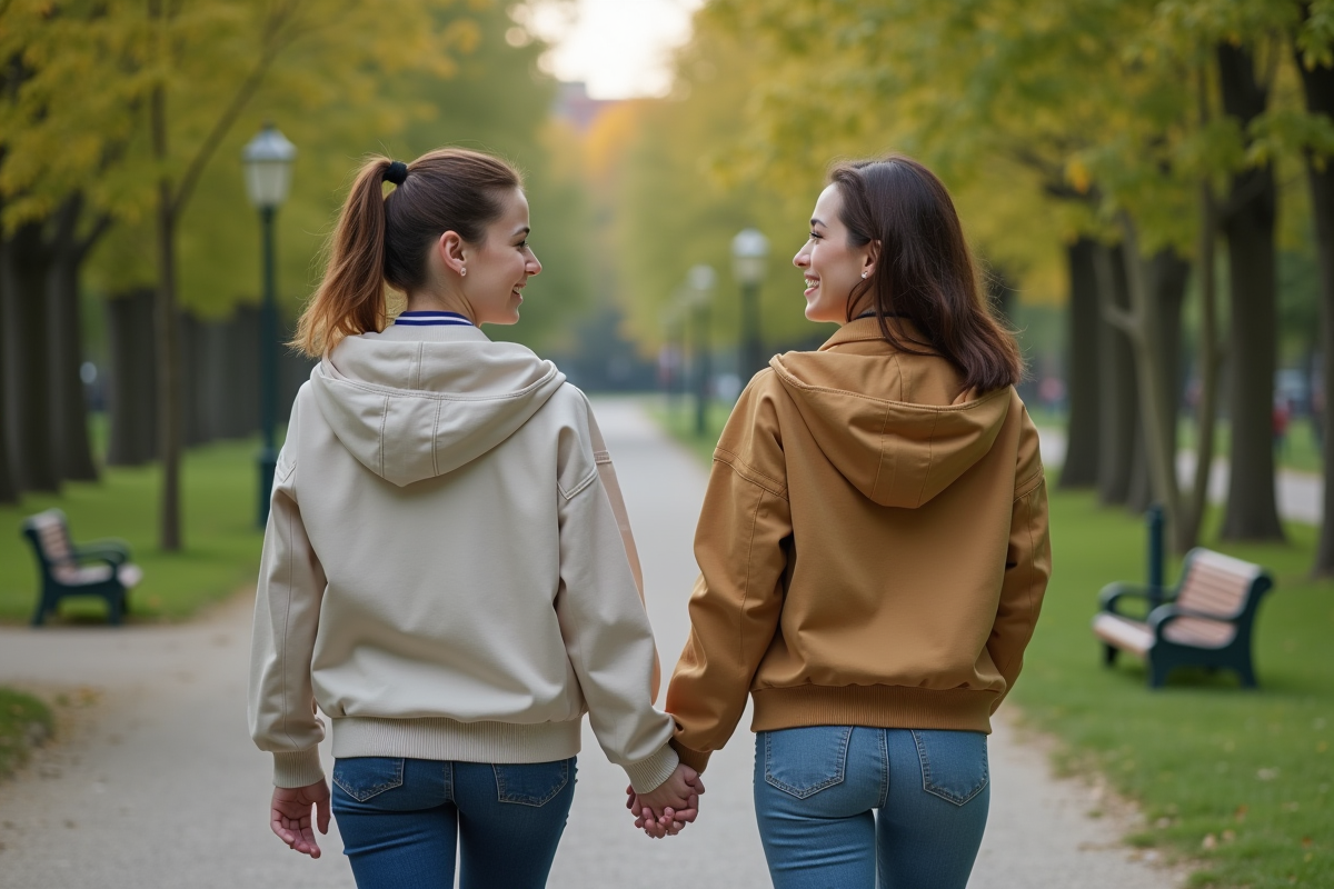 Jeune femme et mère marchant dans un parc en plein air
