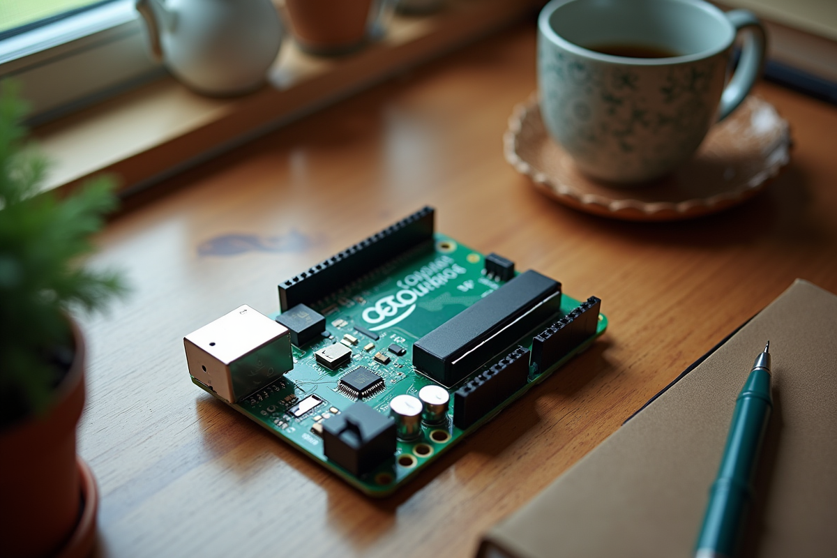 Carte Gertduino sur bureau cosy avec accessoires
