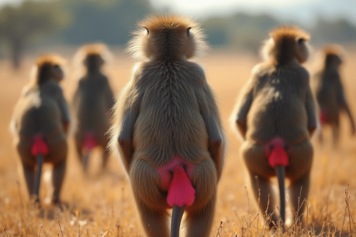 Groupe de babouins dans la savane en journée