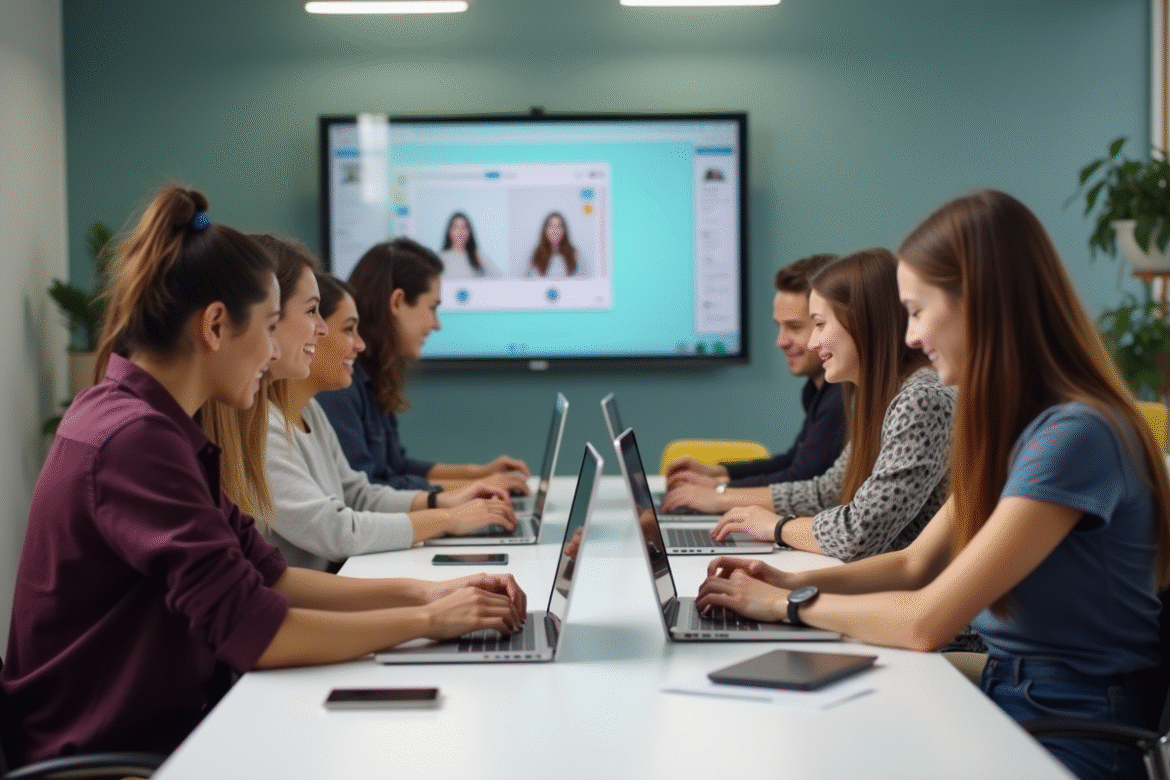 Groupe d'étudiants divers utilisant des ordinateurs portables