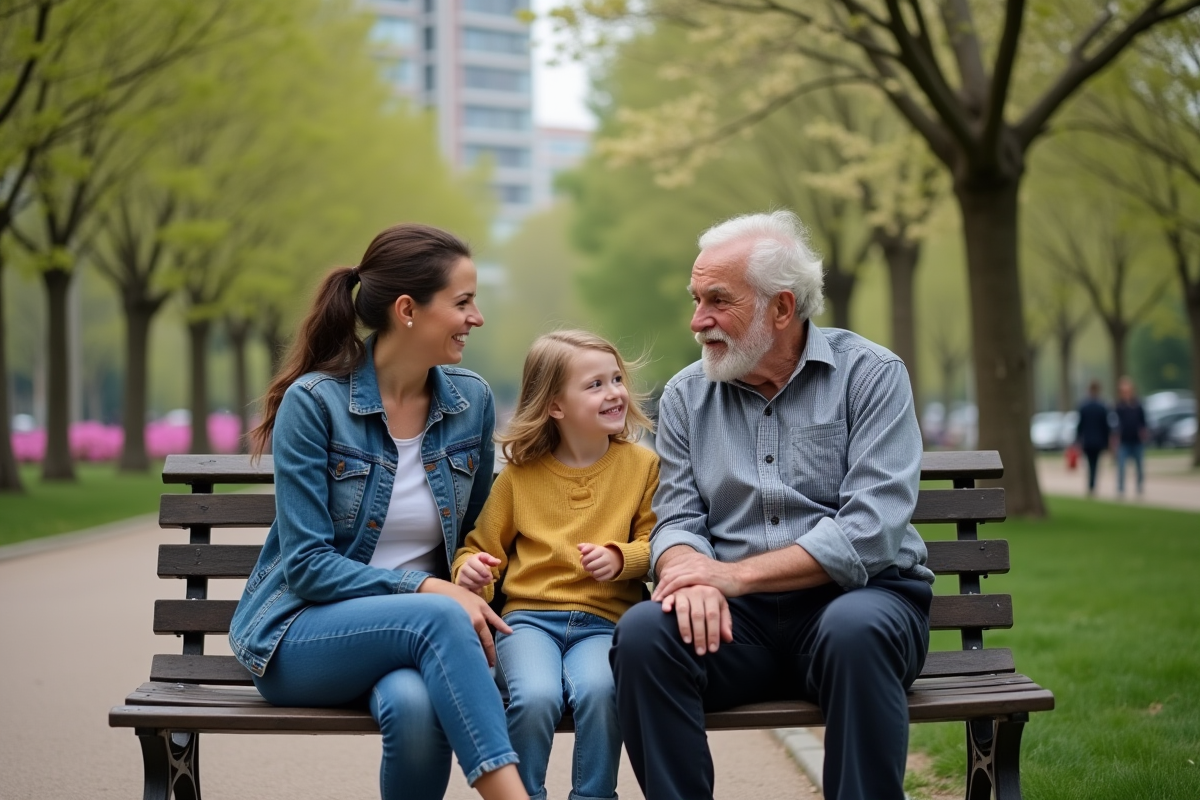 Groupe familial multigeneration dans un parc urbain
