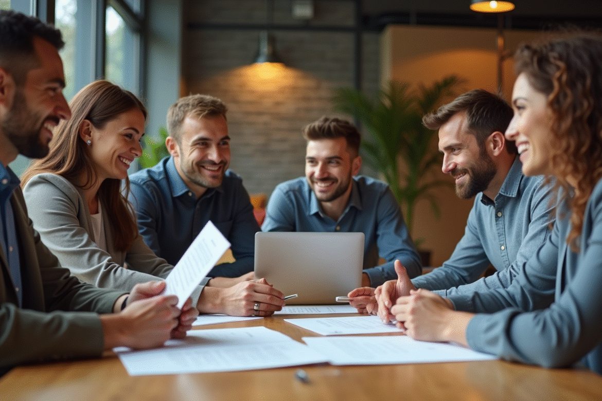 Groupe de jeunes professionnels en coworking dynamique