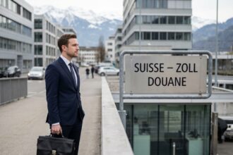 Homme d'affaires français en costume à la frontière