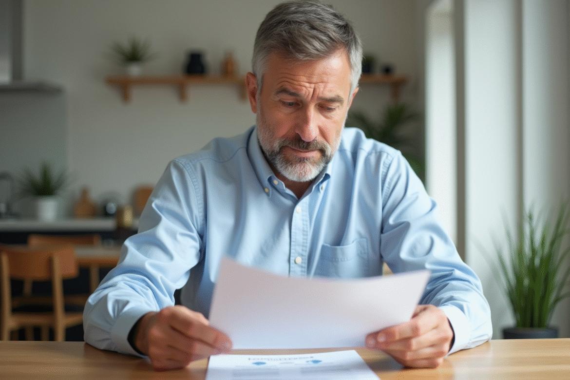 Homme d'affaires examine des documents immobiliers dans un appartement moderne