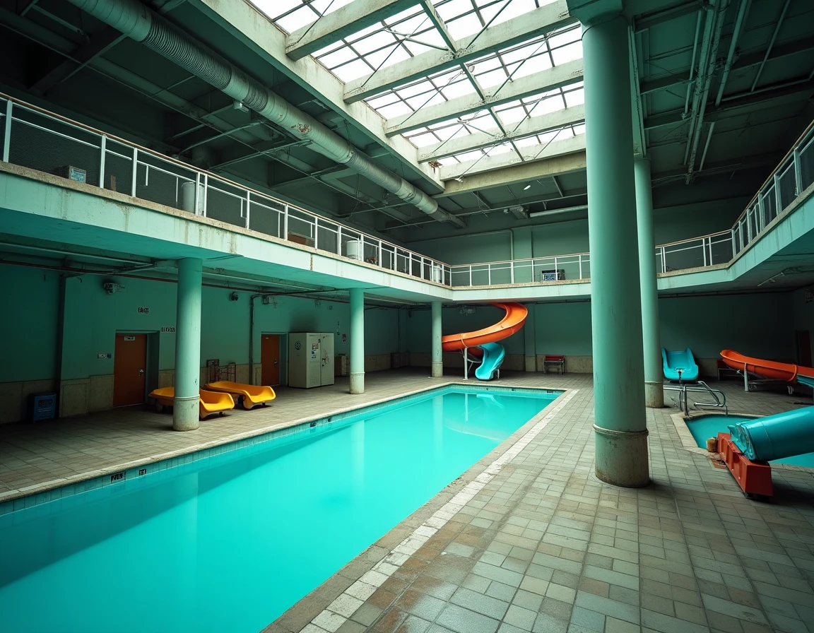 Intérieur vide du parc aquatique Aqualud au Touquet pendant une période de fermeture ou de travaux
