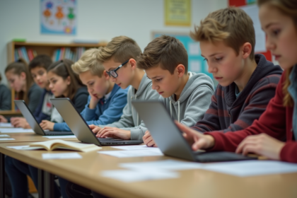 Groupe de lycéens utilisant des ordinateurs en classe