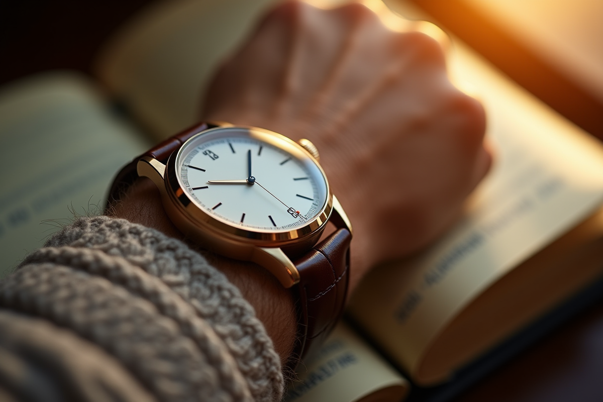 Montre analogique avec trotteuse en mouvement sur journal
