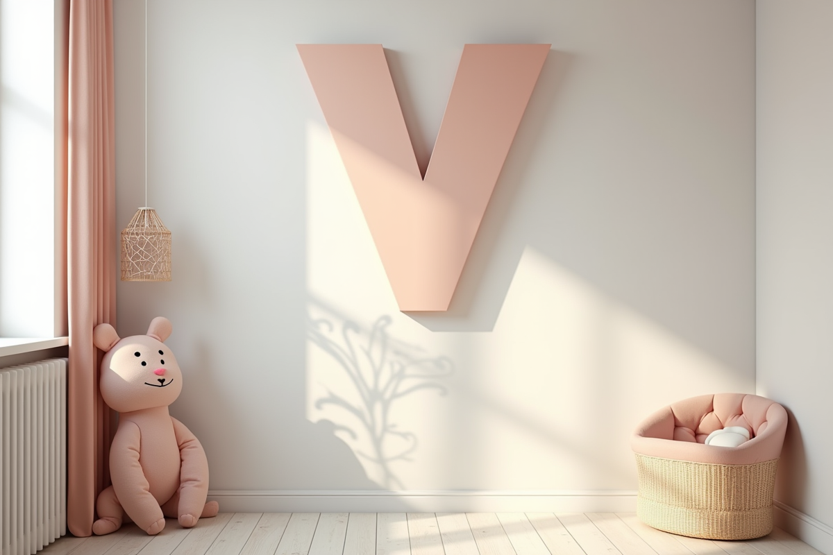 Chambre moderne avec lettre V pastel sur le mur