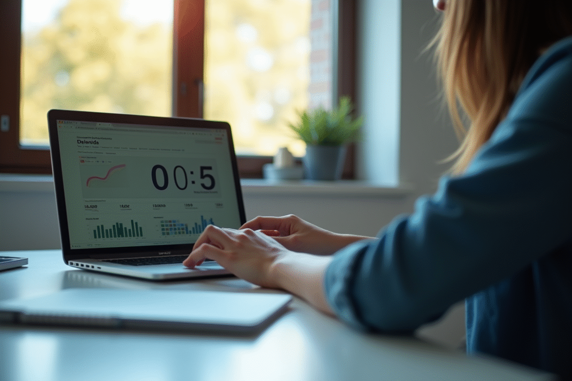 Personne concentrée sur un minuteur digital lumineux