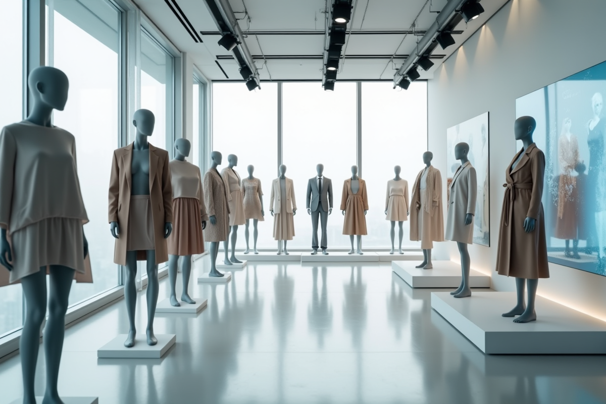 Showroom de mode high tech avec mannequins en tissus intelligents