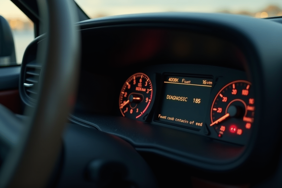 Tableau de bord Renault 1525 F3 avec écran diagnostic et avertissement