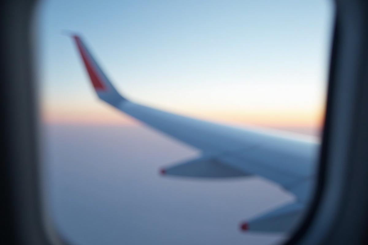 Vue depuis un avion en altitude avec aile et ciel