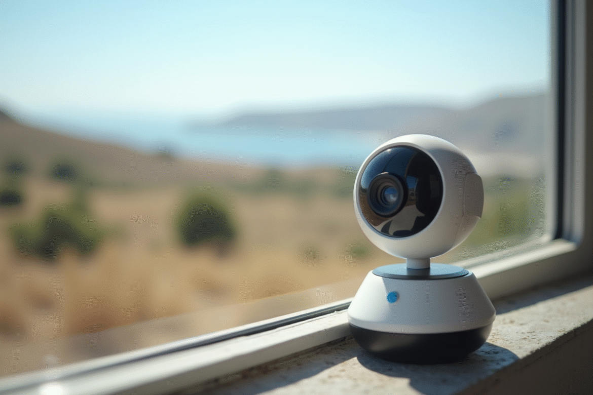 Webcam moderne sur une fenêtre avec vue panoramique sur Bessat